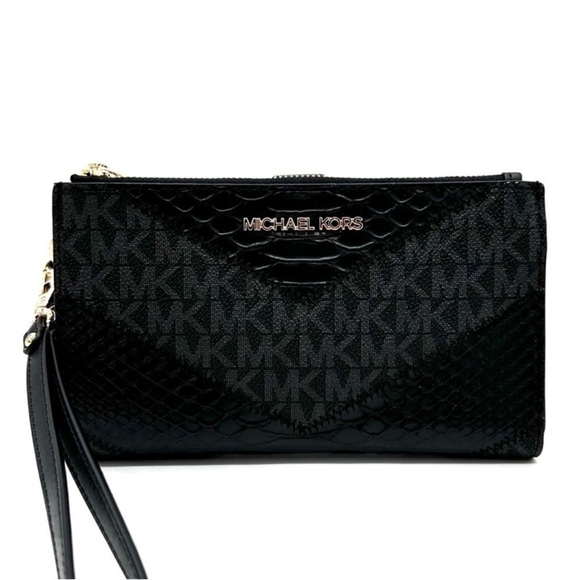 Michael Kors Large Double Zip Wallet Wristlet Black Multi - Picture 1 of 9